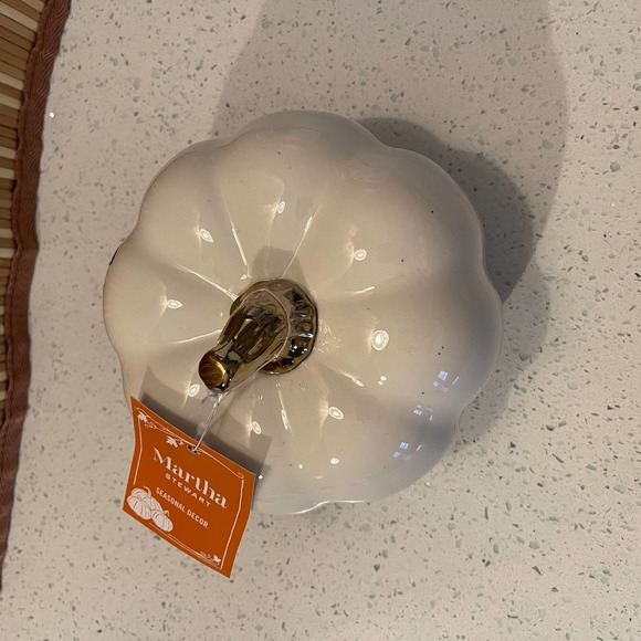 Martha Stewart White "Fall Sweet Fall" with Leaves Ceramic Pumpkin Decor - Picture 3 of 7